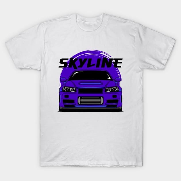 Midnight Purple Skyline R34 T-Shirt by GoldenTuners